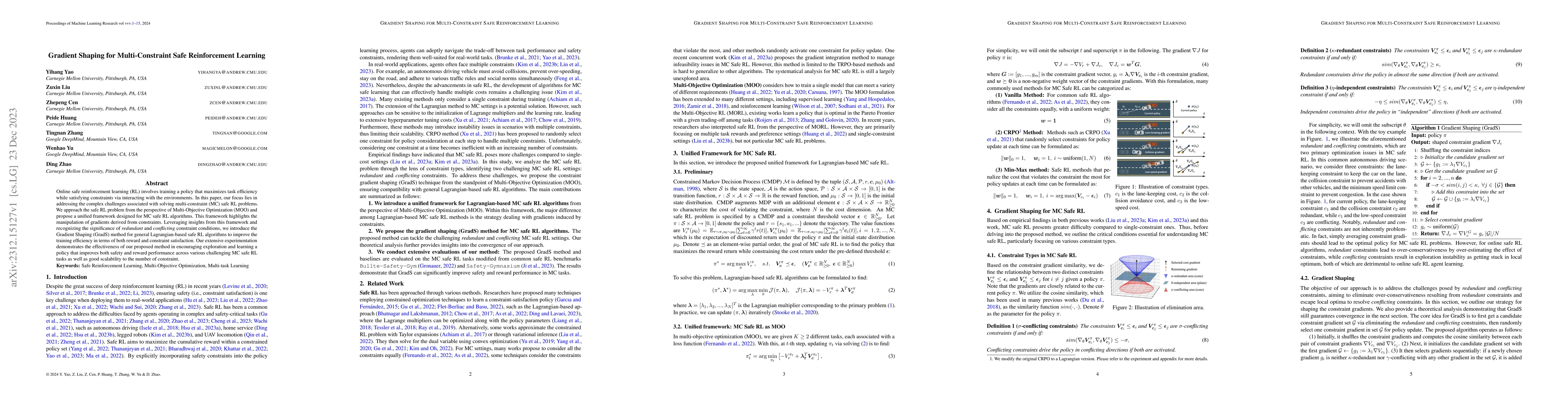 Thumbnail for Gradient Shaping for Multi-Constraint Safe Reinforcement Learning