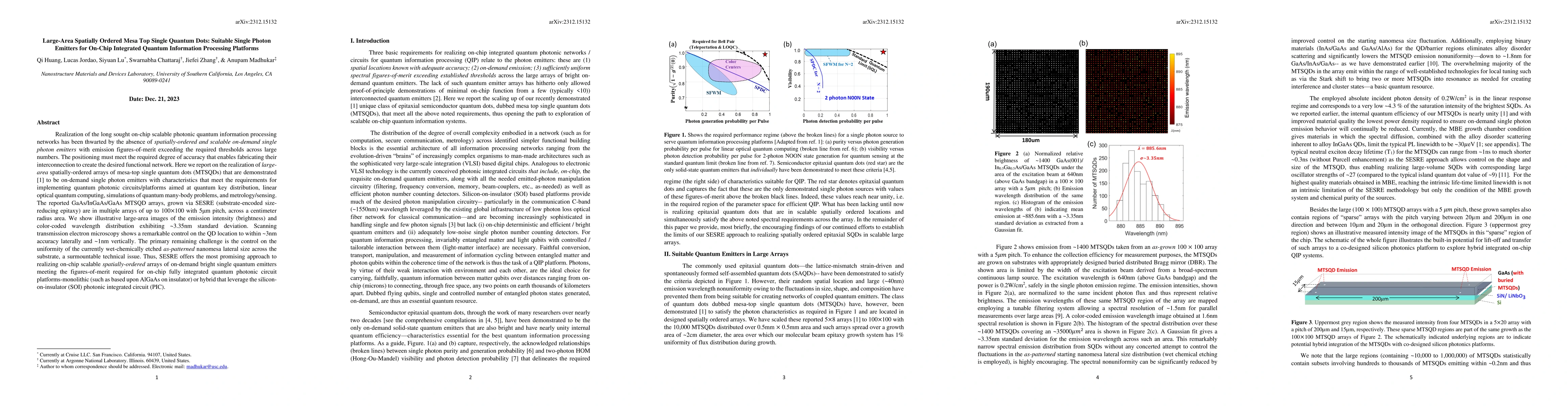 Thumbnail for Large-Area Spatially Ordered Mesa Top Single Quantum Dots: Suitable
  Single Photon Emitters for On-Chip Integrated Quantum Information Processing
  Platforms