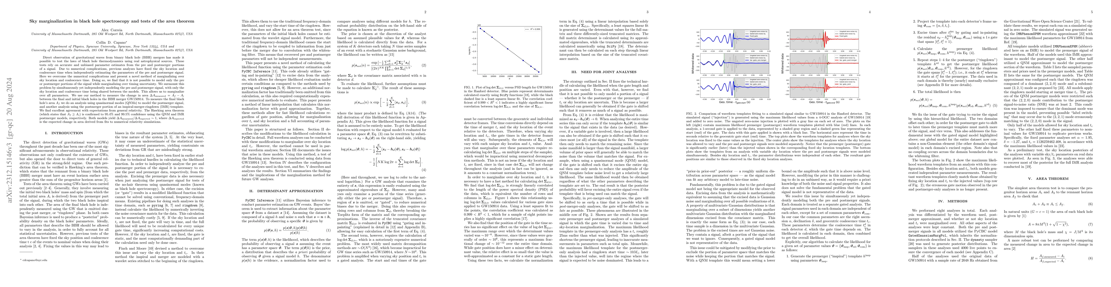 Thumbnail for Sky marginalization in black hole spectroscopy and tests of the area
  theorem
