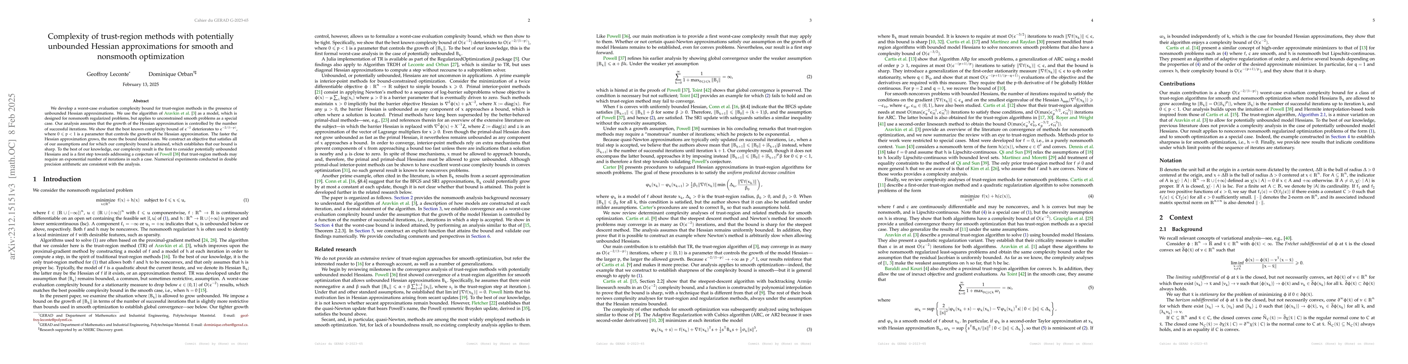Thumbnail for Complexity of trust-region methods with unbounded Hessian approximations
  for smooth and nonsmooth optimization