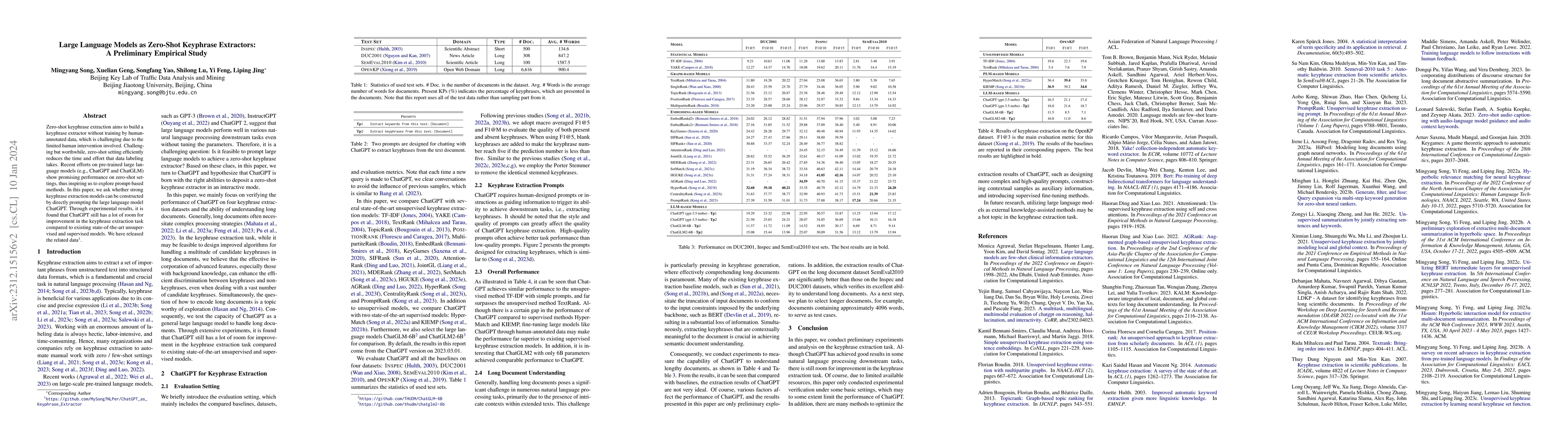 Thumbnail for Large Language Models as Zero-Shot Keyphrase Extractors: A Preliminary
  Empirical Study
