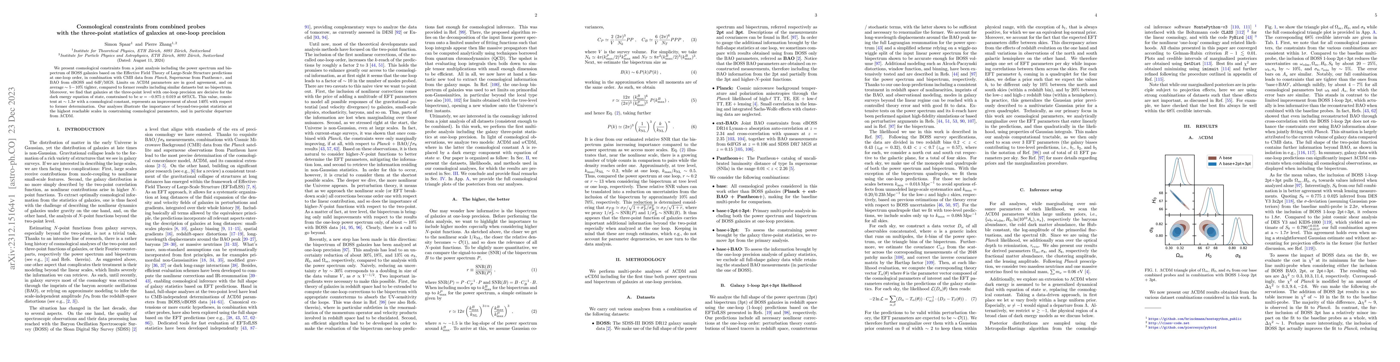 Thumbnail for Cosmological constraints from combined probes with the three-point
  statistics of galaxies at one-loop precision