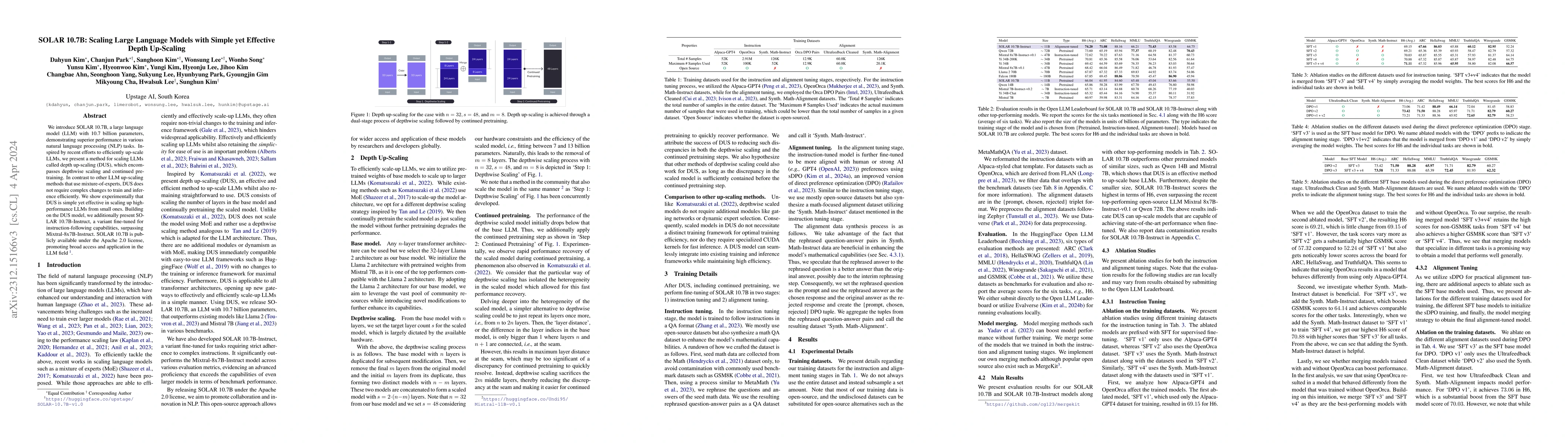 Thumbnail for SOLAR 10.7B: Scaling Large Language Models with Simple yet Effective
  Depth Up-Scaling