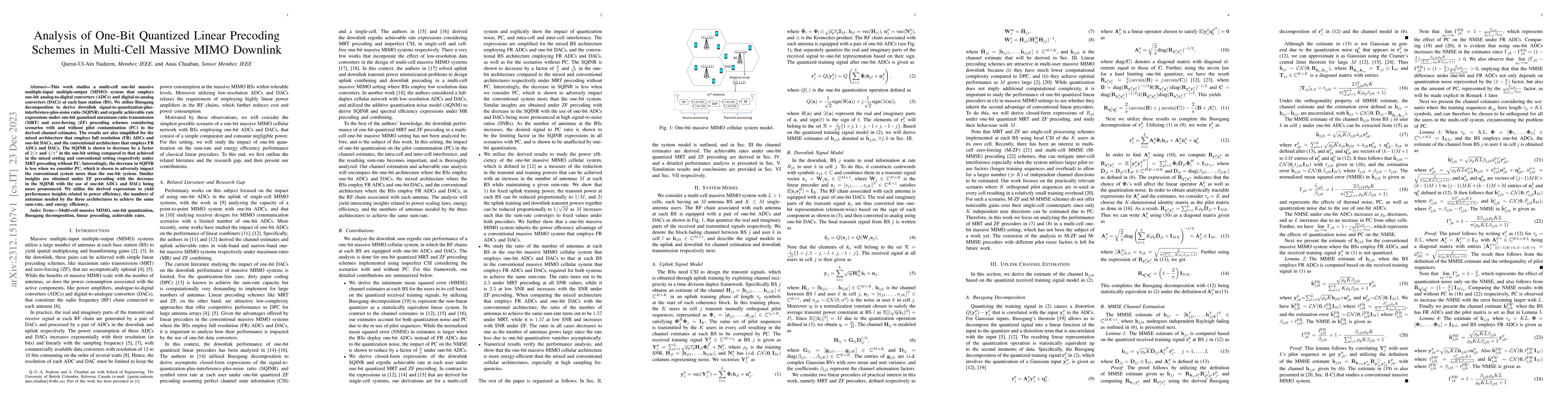 Thumbnail for Analysis of One-Bit Quantized Linear Precoding Schemes in Multi-Cell
  Massive MIMO Downlink