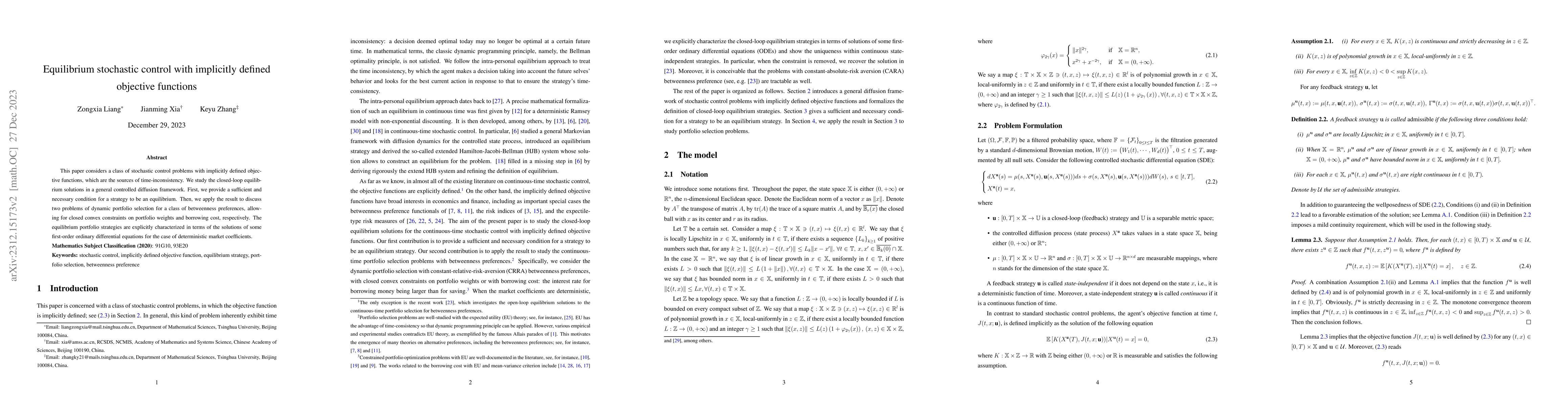 Thumbnail for Equilibrium stochastic control with implicitly defined objective
  functions