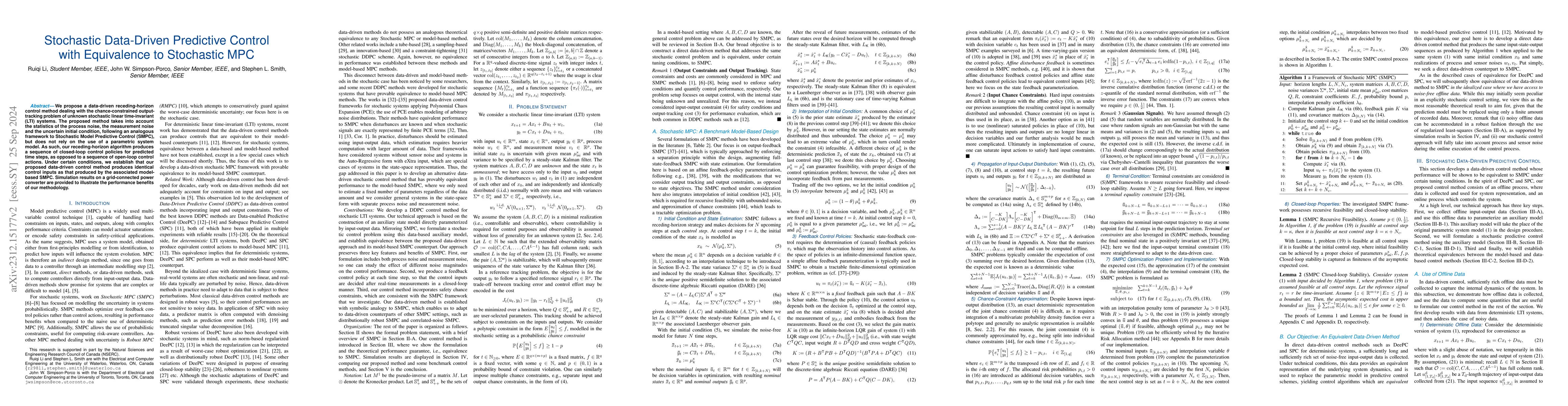 Thumbnail for Stochastic Data-Driven Predictive Control with Equivalence to Stochastic
  MPC