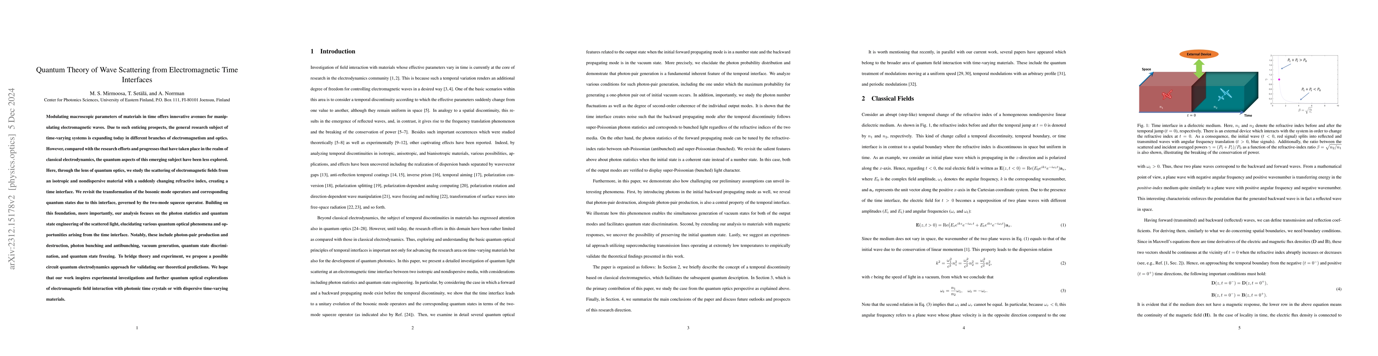 Thumbnail for Quantum Theory of Wave Scattering from Electromagnetic Time Interfaces