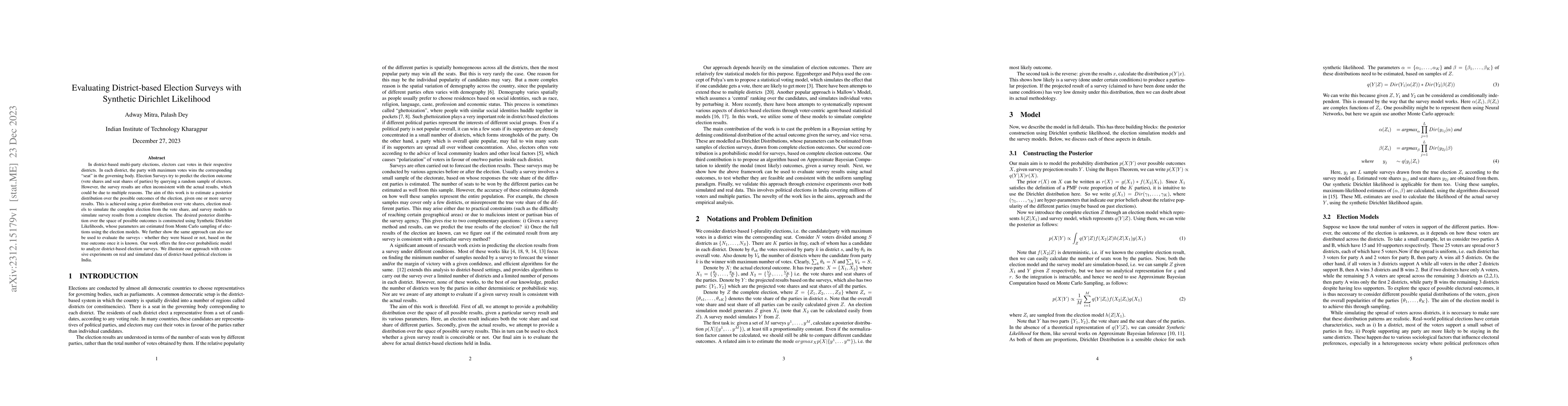 Thumbnail for Evaluating District-based Election Surveys with Synthetic Dirichlet
  Likelihood