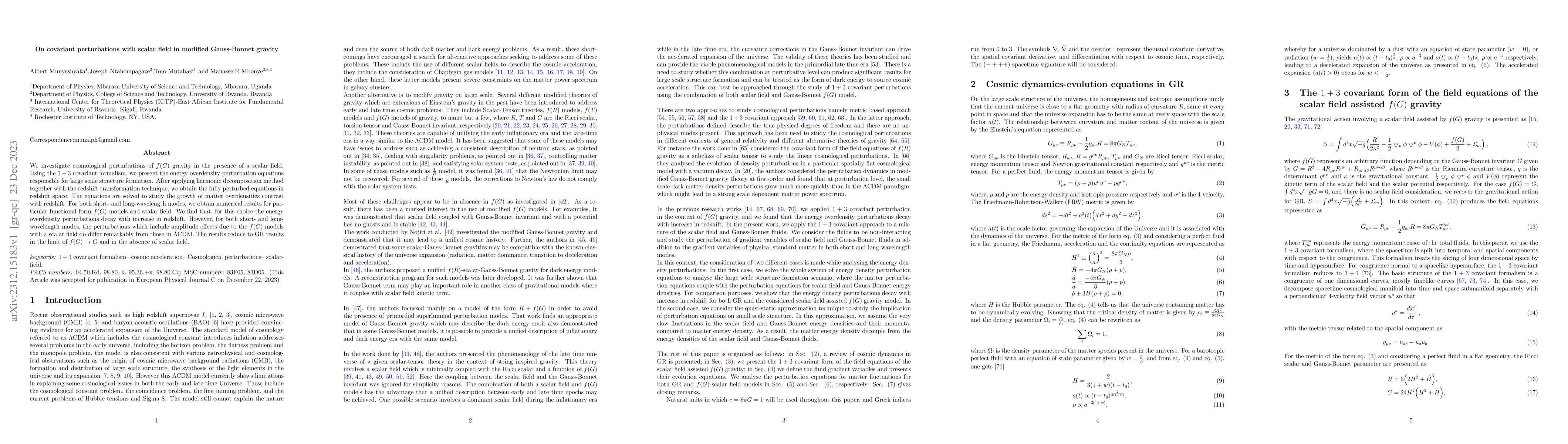 Thumbnail for On covariant perturbations with scalar field in modified Gauss-Bonnet
  gravity
