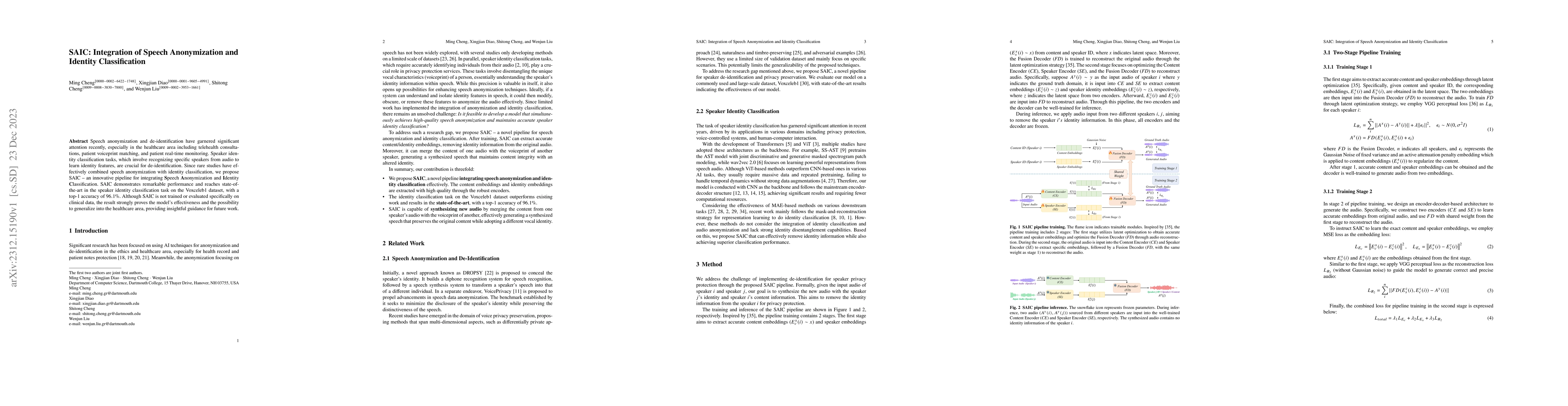 Thumbnail for SAIC: Integration of Speech Anonymization and Identity Classification