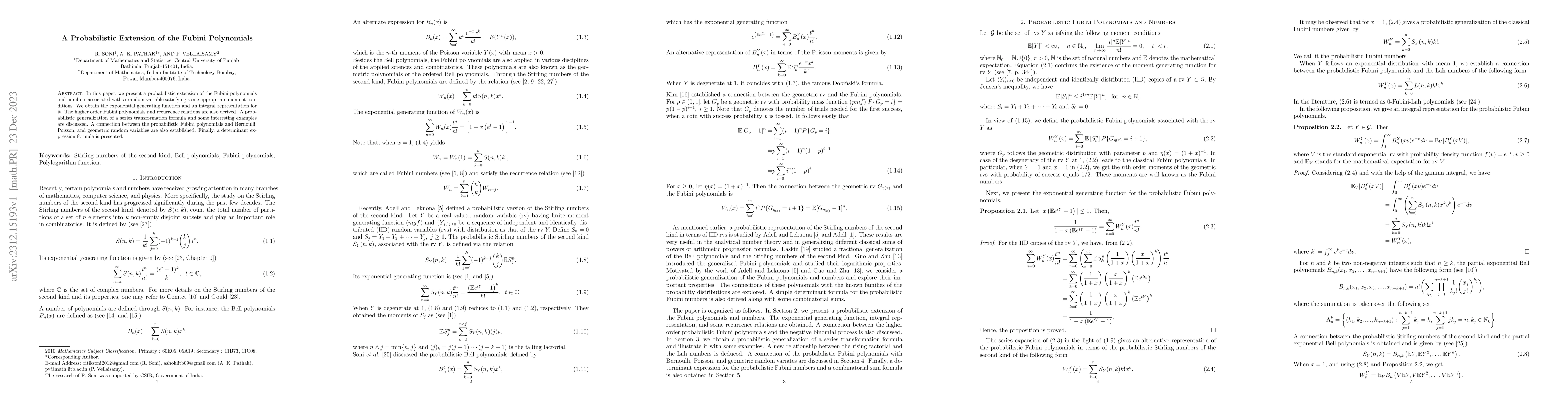 Thumbnail for A Probabilistic Extension of the Fubini Polynomials