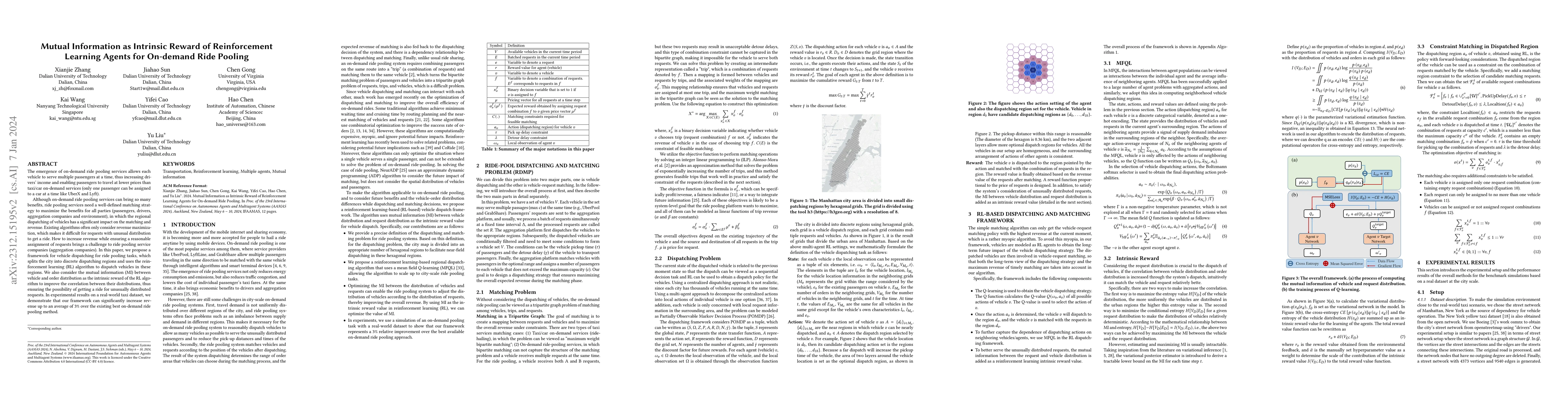 Thumbnail for Mutual Information as Intrinsic Reward of Reinforcement Learning Agents
  for On-demand Ride Pooling