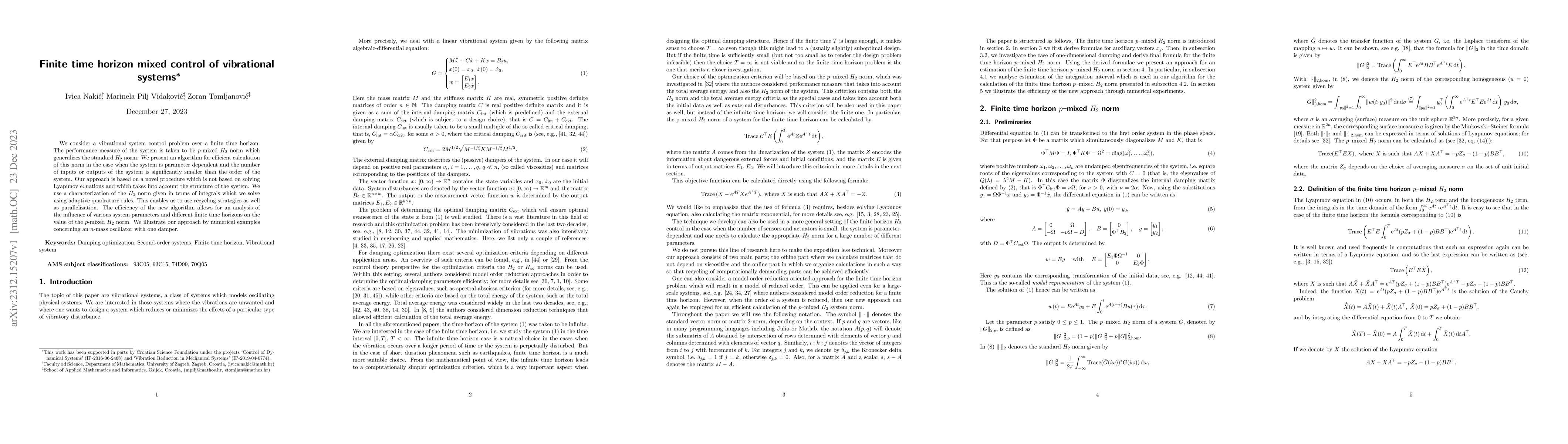 Thumbnail for Finite time horizon mixed control of vibrational systems