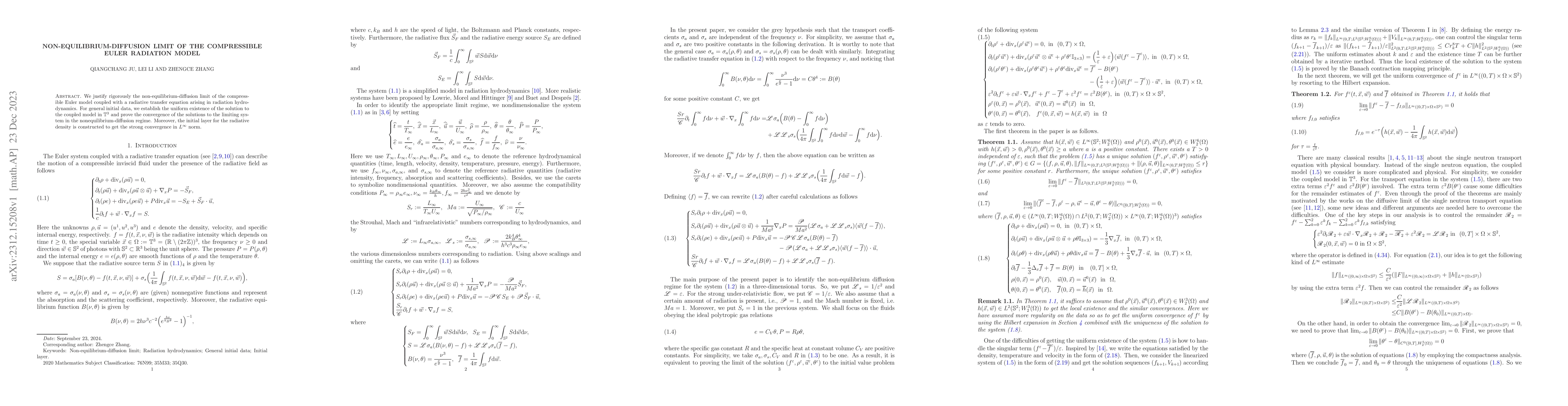 Thumbnail for Non-equilibrium-diffusion limit of the compressible Euler radiation
  model