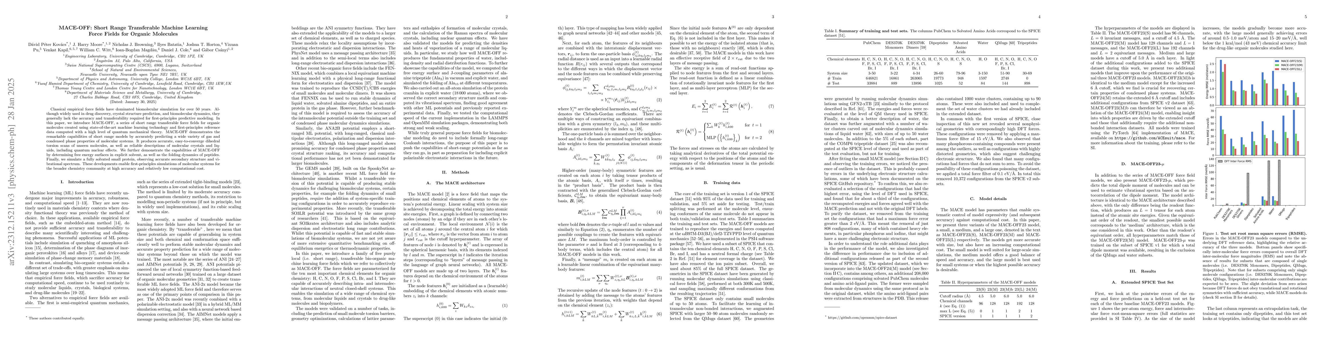 Thumbnail for MACE-OFF23: Transferable Machine Learning Force Fields for Organic
  Molecules