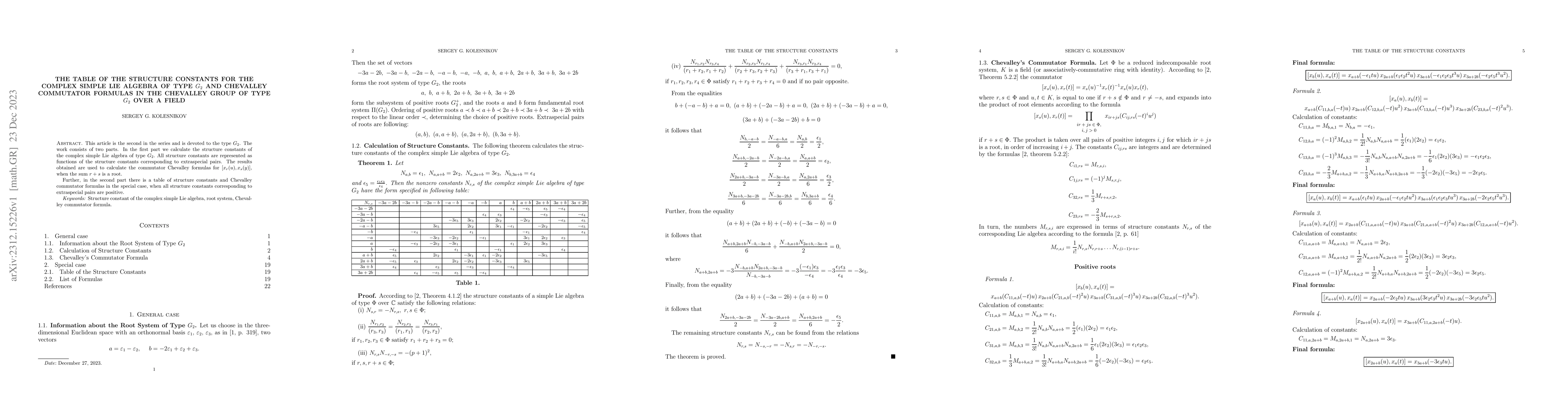 Thumbnail for The Table of the Structure Constants for the Complex Simple Lie Algebra
  of Type G_2 and Chevalley Commutator Formulas in the Chevalley Group of Type
  G_2 over a Field