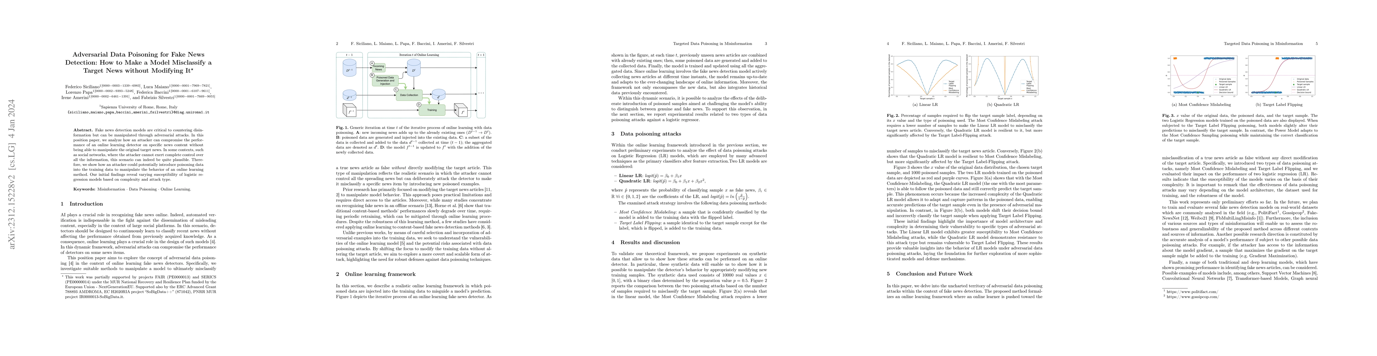 Thumbnail for Adversarial Data Poisoning for Fake News Detection: How to Make a Model
  Misclassify a Target News without Modifying It