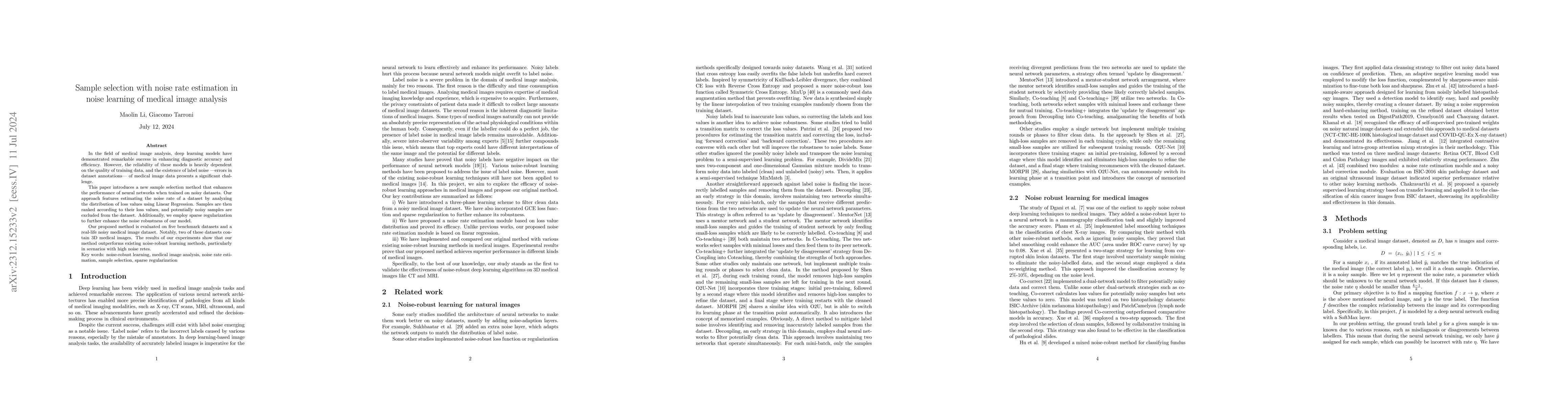 Thumbnail for Sample selection with noise rate estimation in noise learning of medical
  image analysis