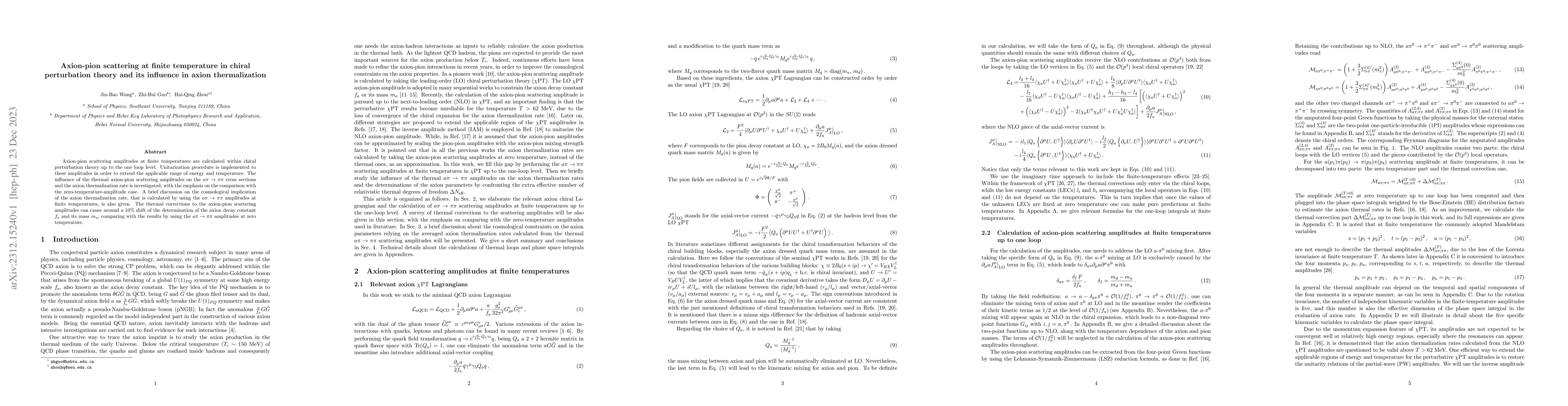 Thumbnail for Axion-pion scattering at finite temperature in chiral perturbation
  theory and its influence in axion thermalization