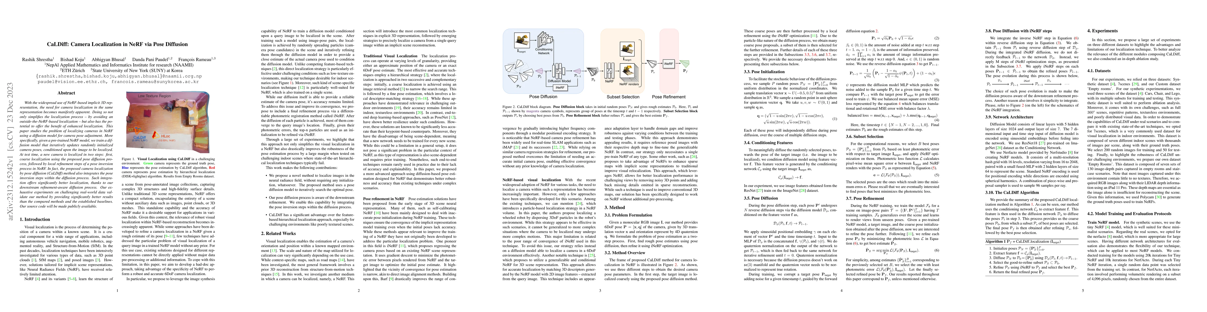 Thumbnail for CaLDiff: Camera Localization in NeRF via Pose Diffusion