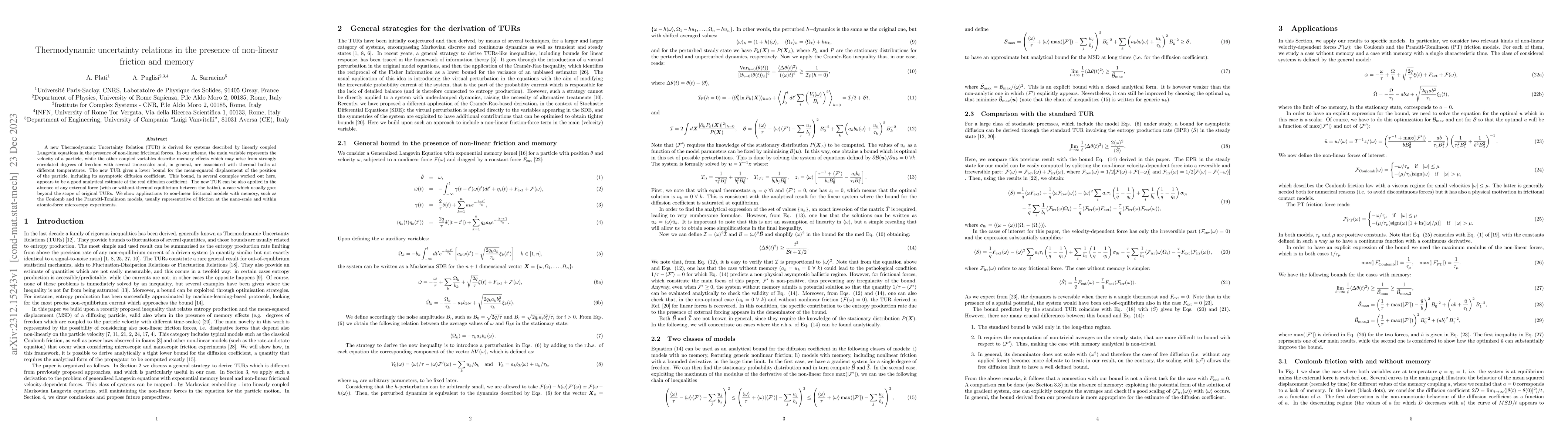 Thumbnail for Thermodynamic uncertainty relations in the presence of non-linear
  friction and memory