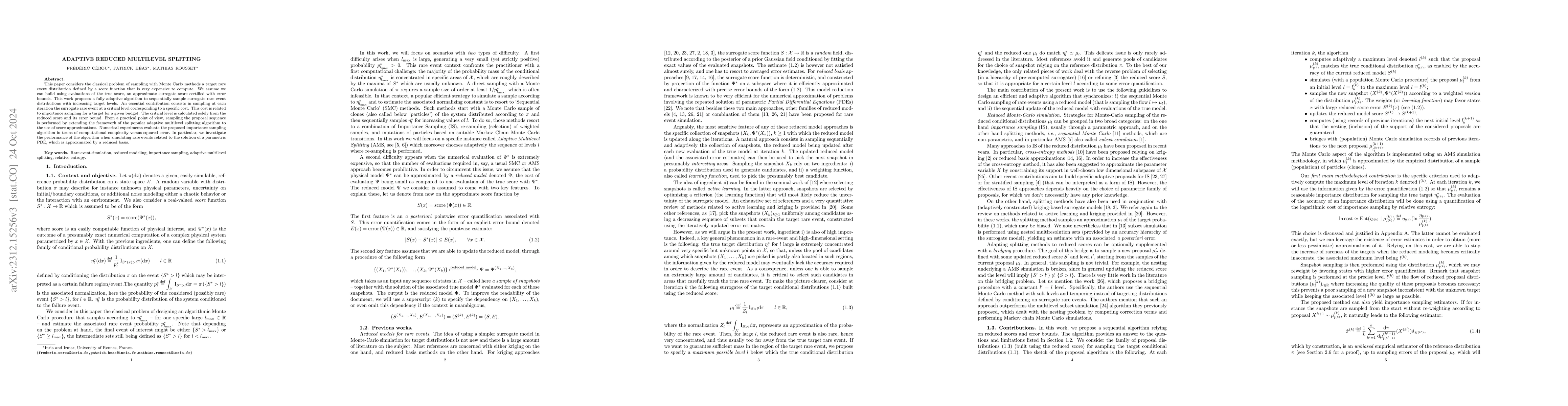 Thumbnail for Adaptive Reduced Multilevel Splitting