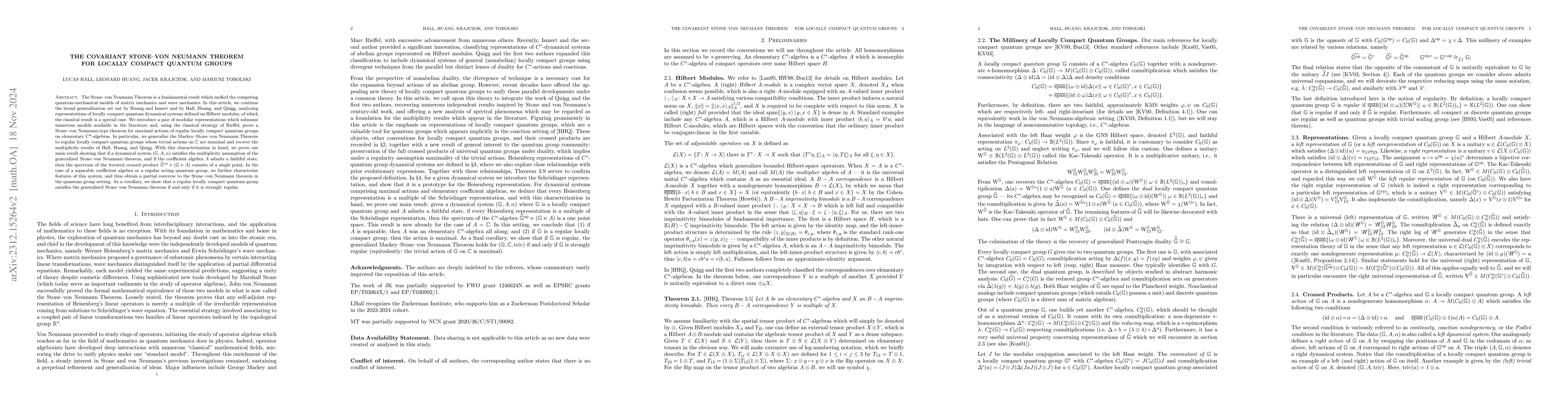 Thumbnail for The Covariant Stone-von Neumann Theorem for Locally Compact Quantum
  Groups