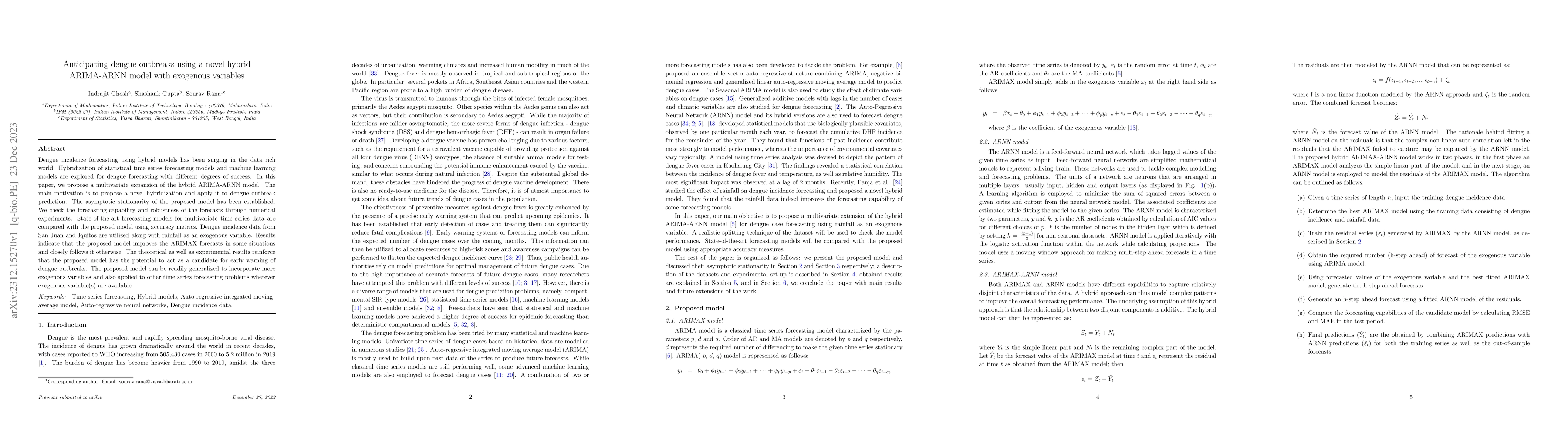 Thumbnail for Anticipating dengue outbreaks using a novel hybrid ARIMA-ARNN model with
  exogenous variables