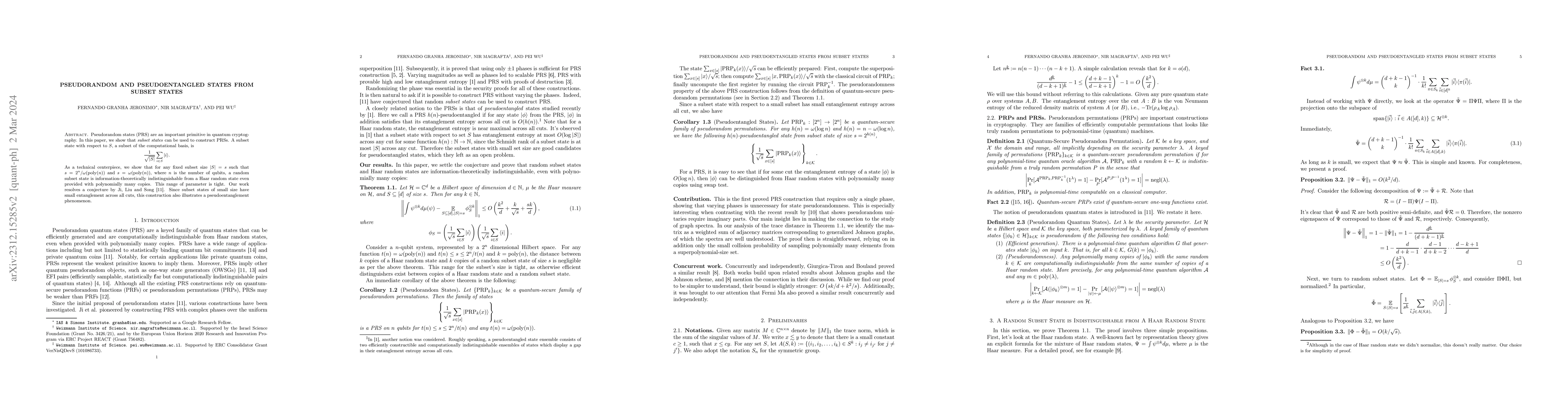 Thumbnail for Pseudorandom and Pseudoentangled States from Subset States