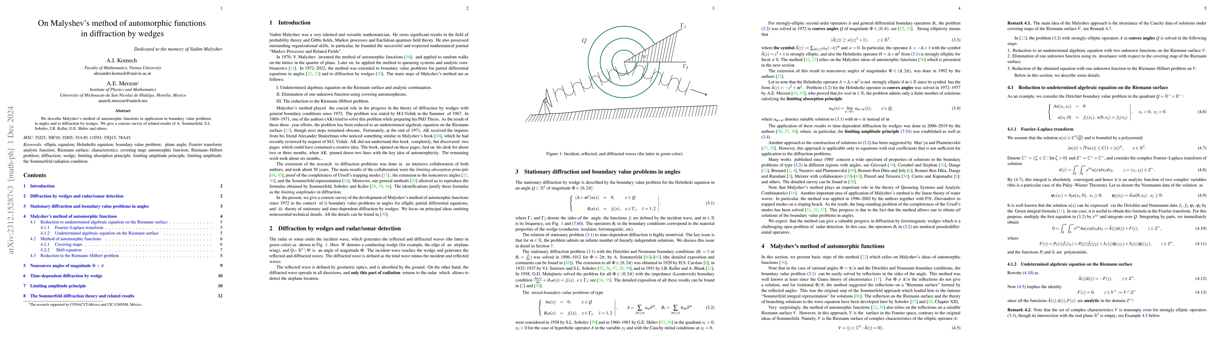 Thumbnail for On Malyshev's method of automorphic functions in diffraction by wedges