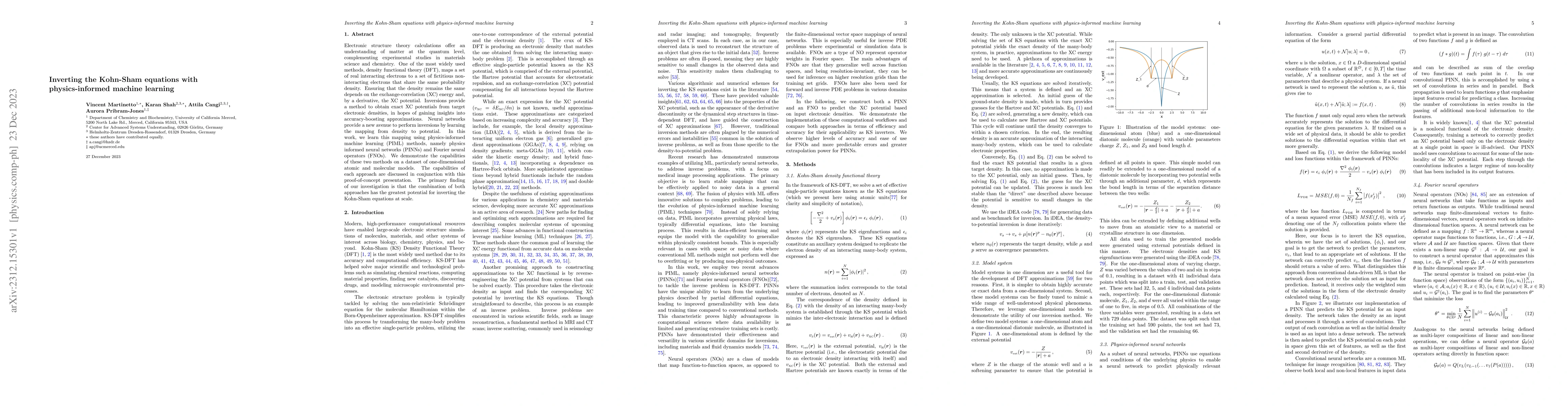 Thumbnail for Inverting the Kohn-Sham equations with physics-informed machine learning