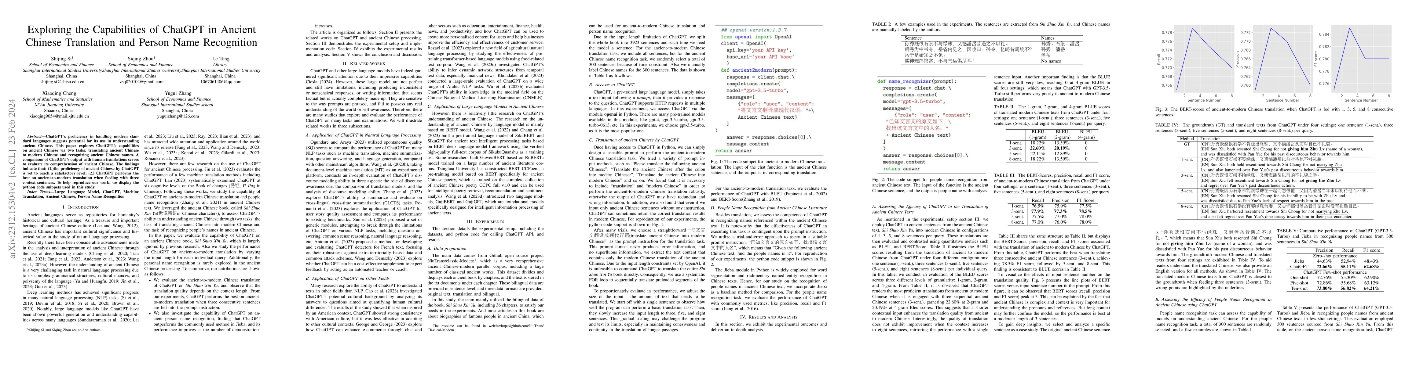 Thumbnail for Exploring the Capabilities of ChatGPT in Ancient Chinese Translation and
  Person Name Recognition