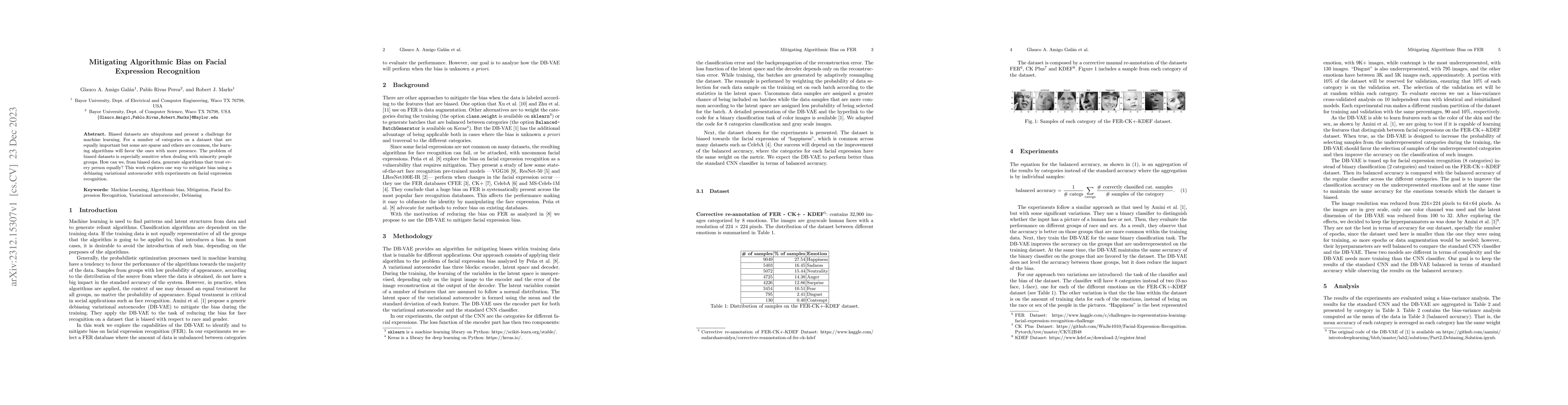 Thumbnail for Mitigating Algorithmic Bias on Facial Expression Recognition