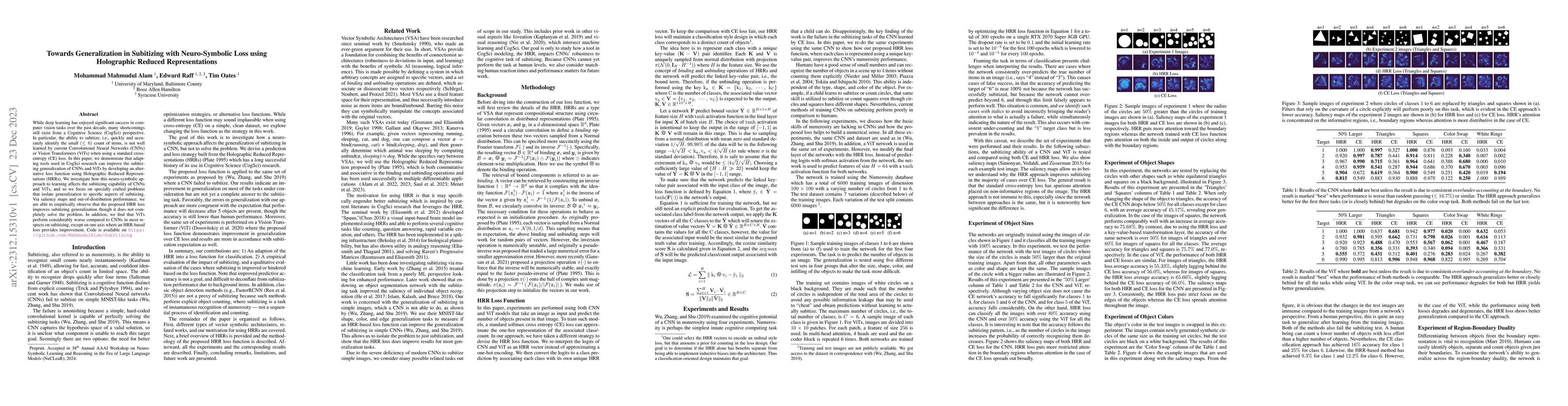 Thumbnail for Towards Generalization in Subitizing with Neuro-Symbolic Loss using
  Holographic Reduced Representations