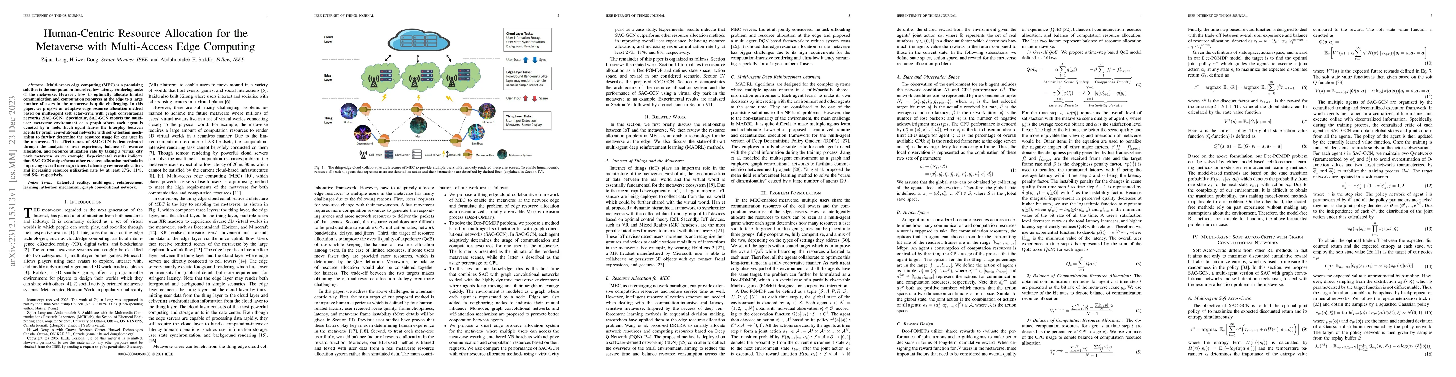 Thumbnail for Human-Centric Resource Allocation for the Metaverse With Multiaccess
  Edge Computing