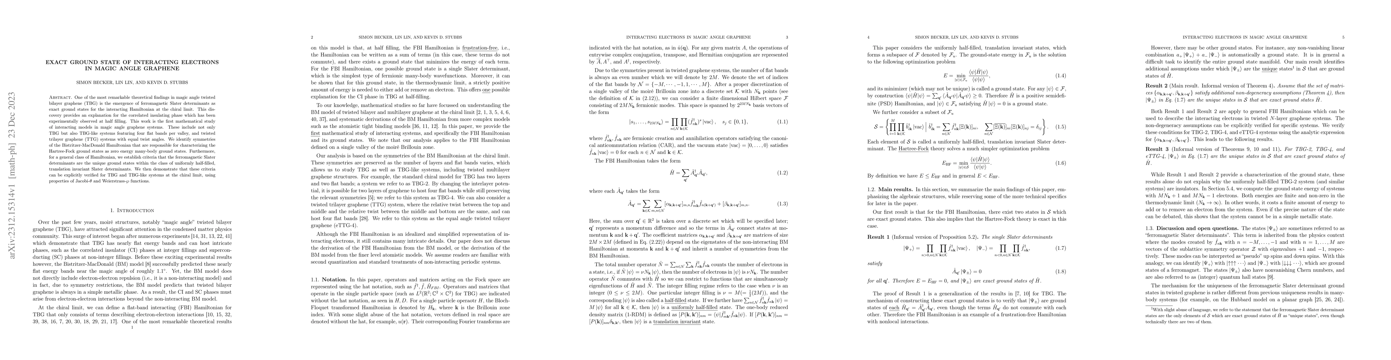 Thumbnail for Exact ground state of interacting electrons in magic angle graphene