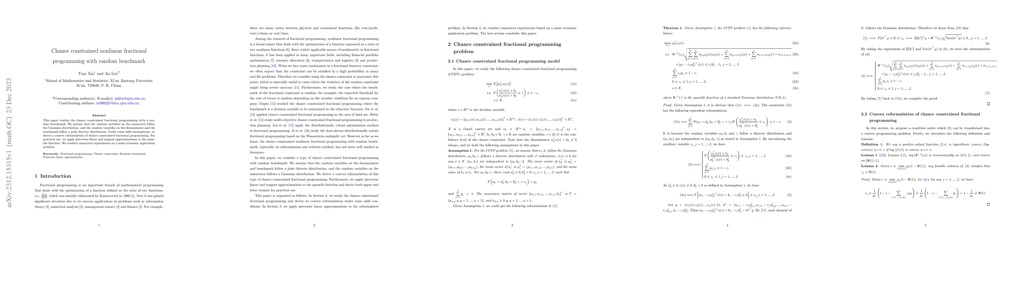 Thumbnail for Chance constrained nonlinear fractional programming with random
  benchmark