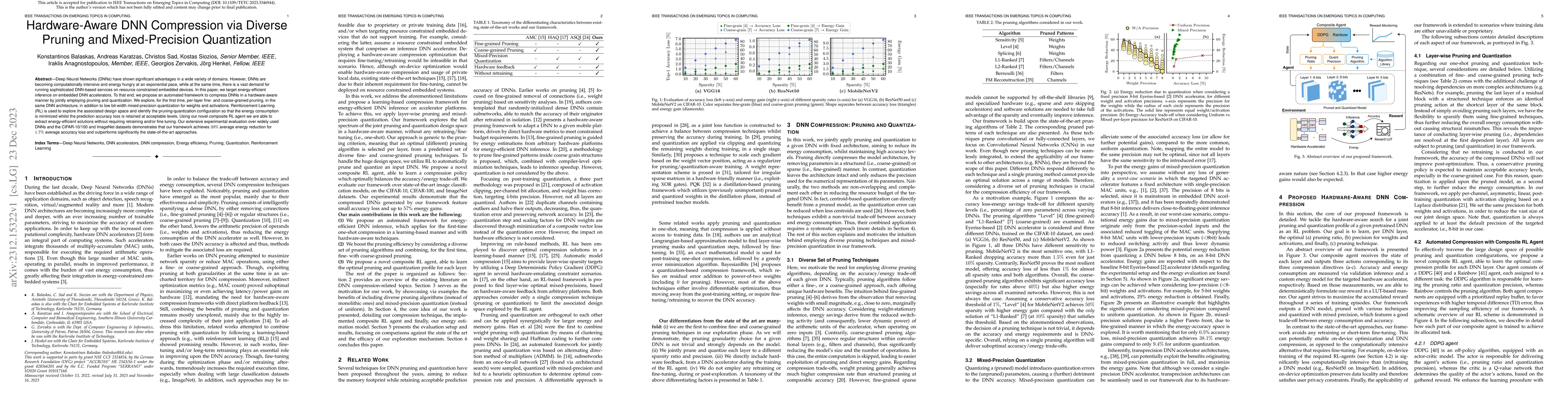 Thumbnail for Hardware-Aware DNN Compression via Diverse Pruning and Mixed-Precision
  Quantization