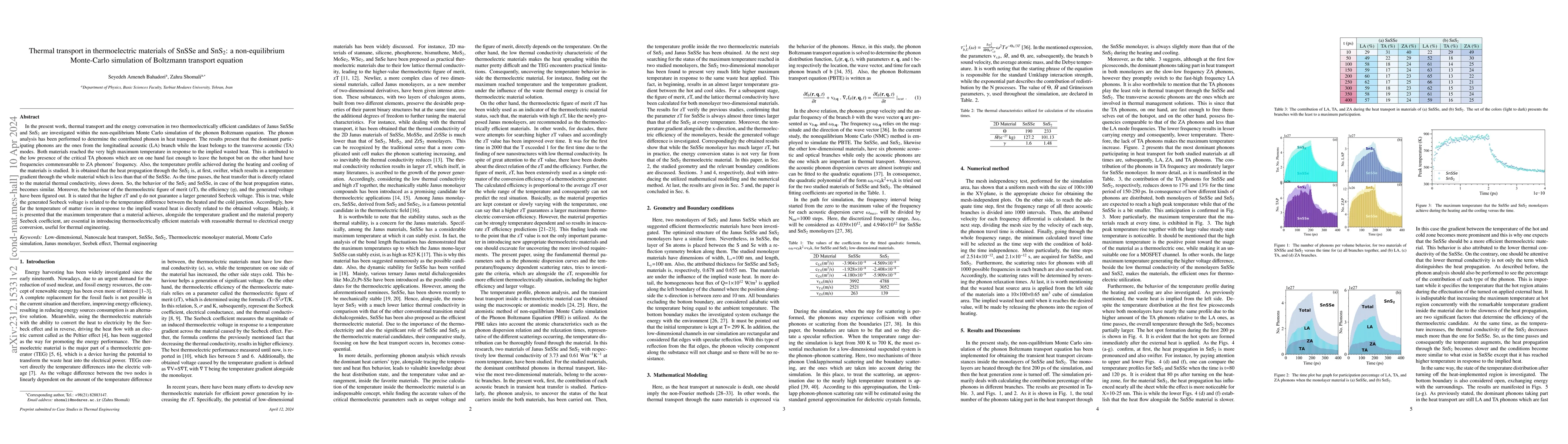 Thumbnail for Thermal transport in thermoelectric materials of SnSSe and SnS$_2$: a
  non-equilibrium Monte-Carlo simulation of Boltzmann transport equation