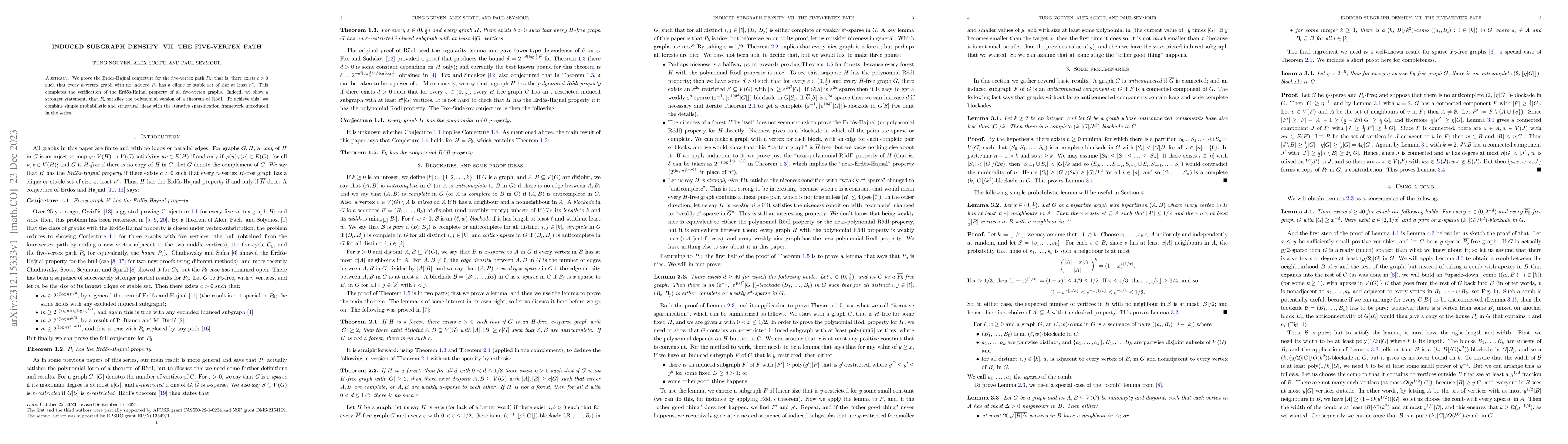 Thumbnail for Induced subgraph density. VII. The five-vertex path