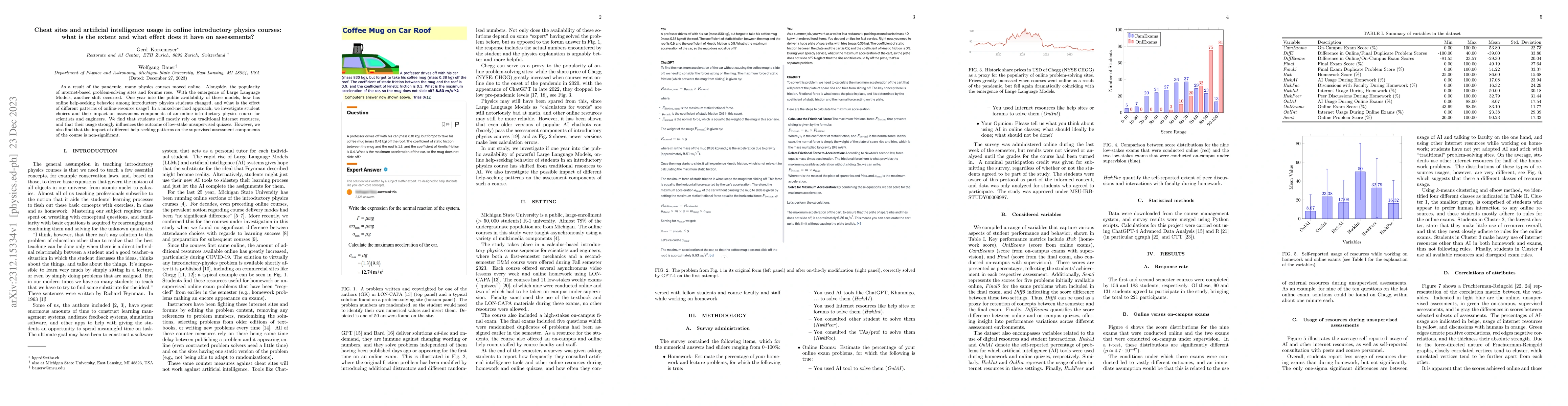 Thumbnail for Cheat sites and artificial intelligence usage in online introductory
  physics courses: what is the extent and what effect does it have on
  assessments?