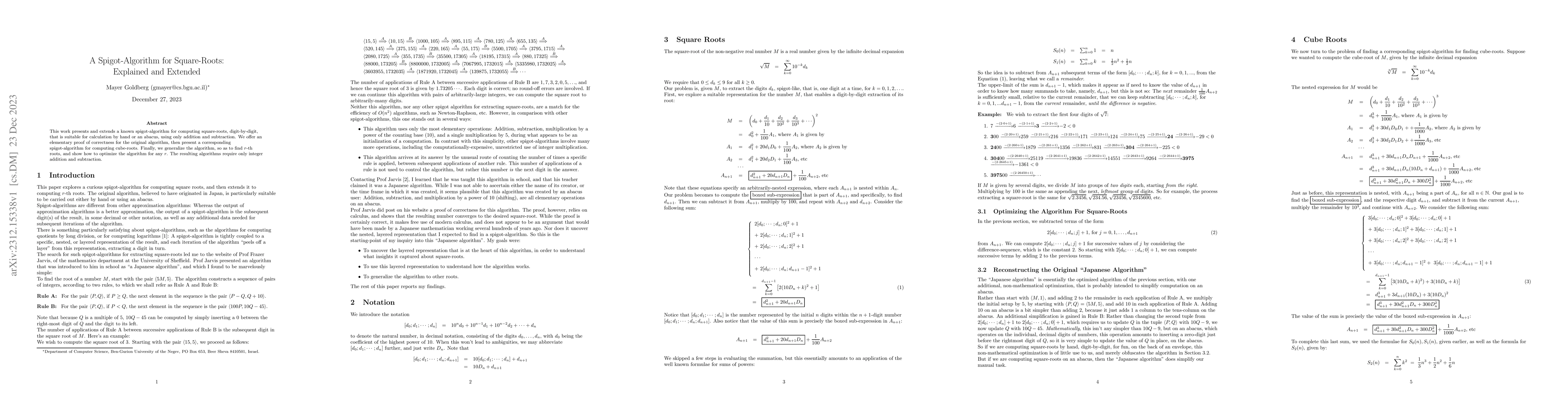Thumbnail for A Spigot-Algorithm for Square-Roots: Explained and Extended