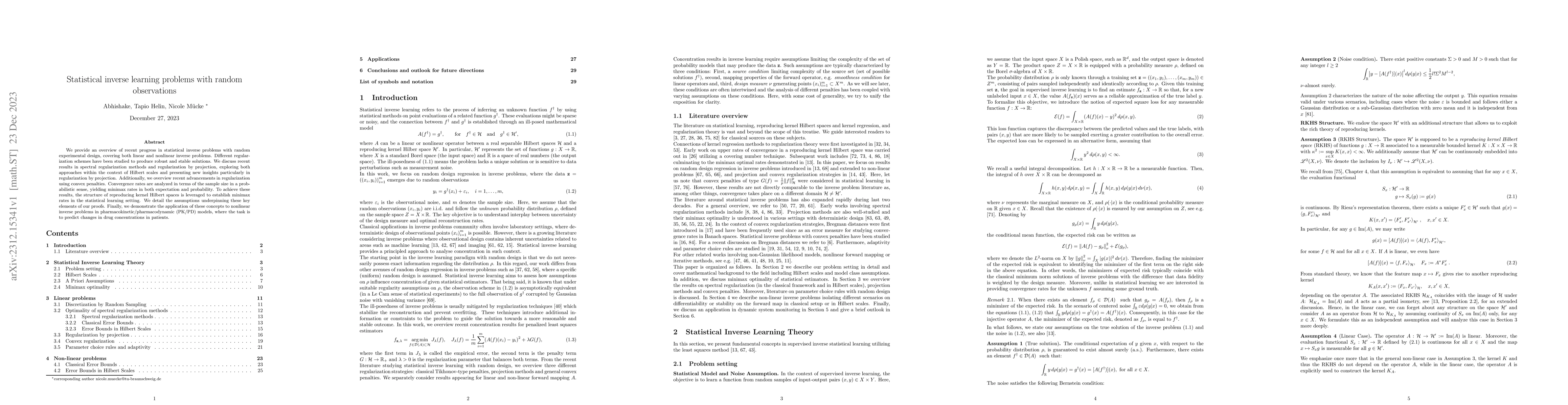 Thumbnail for Statistical inverse learning problems with random observations
