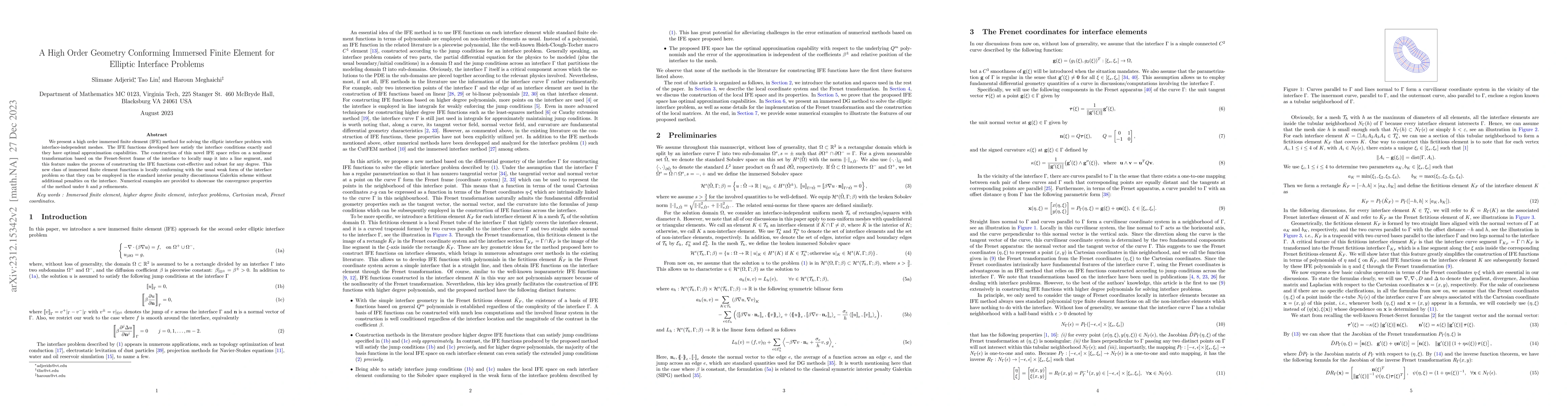 Thumbnail for A High Order Geometry Conforming Immersed Finite Element for Elliptic
  Interface Problems