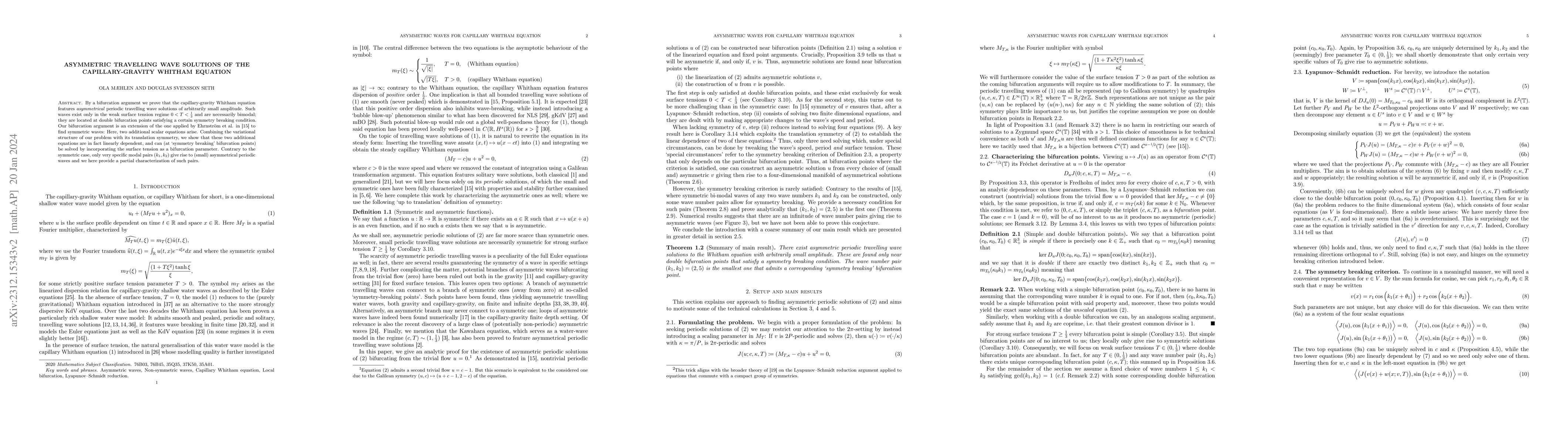 Thumbnail for Asymmetric travelling wave solutions of the capillary-gravity Whitham
  Equation