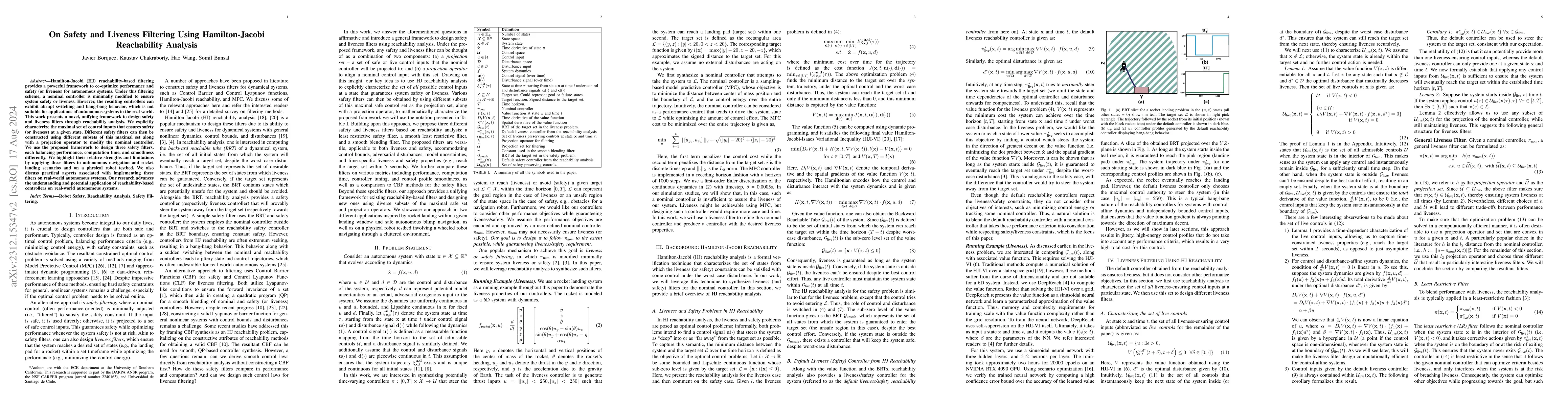 Thumbnail for On Safety and Liveness Filtering Using Hamilton-Jacobi Reachability
  Analysis