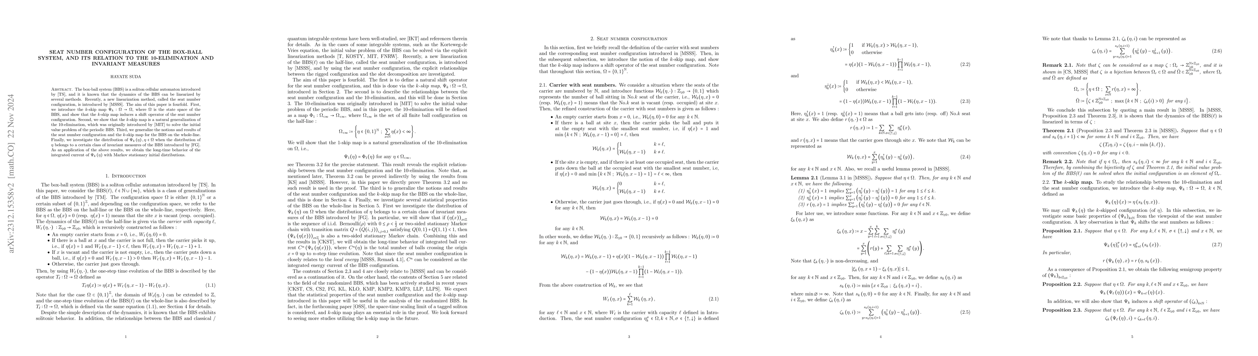 Thumbnail for Seat number configuration of the box-ball system, and its relation to
  the 10-elimination and invariant measures