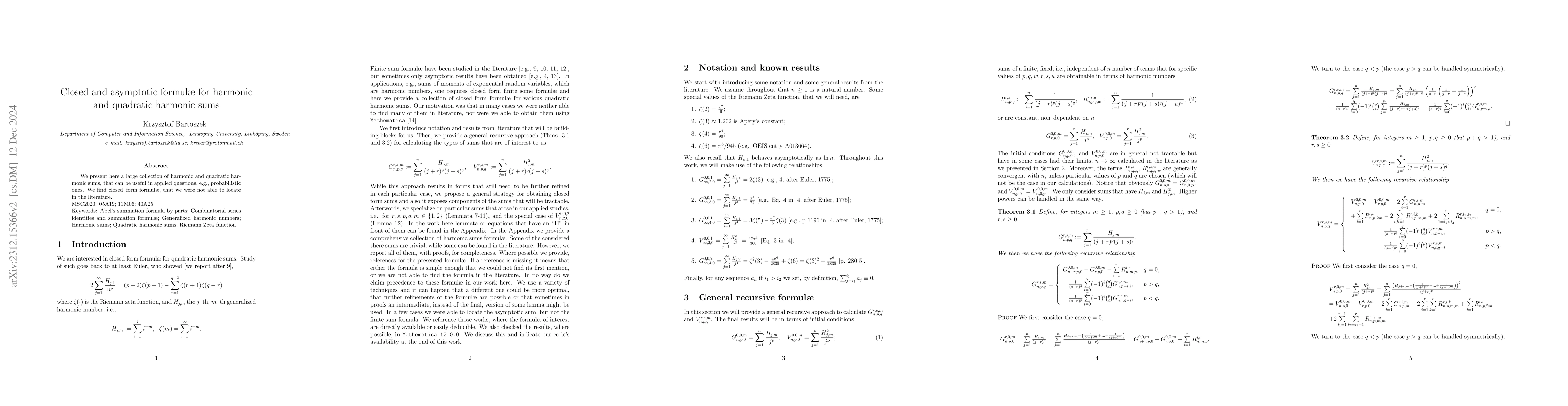 Thumbnail for Closed and asymptotic formulae for harmonic and quadratic harmonic sums