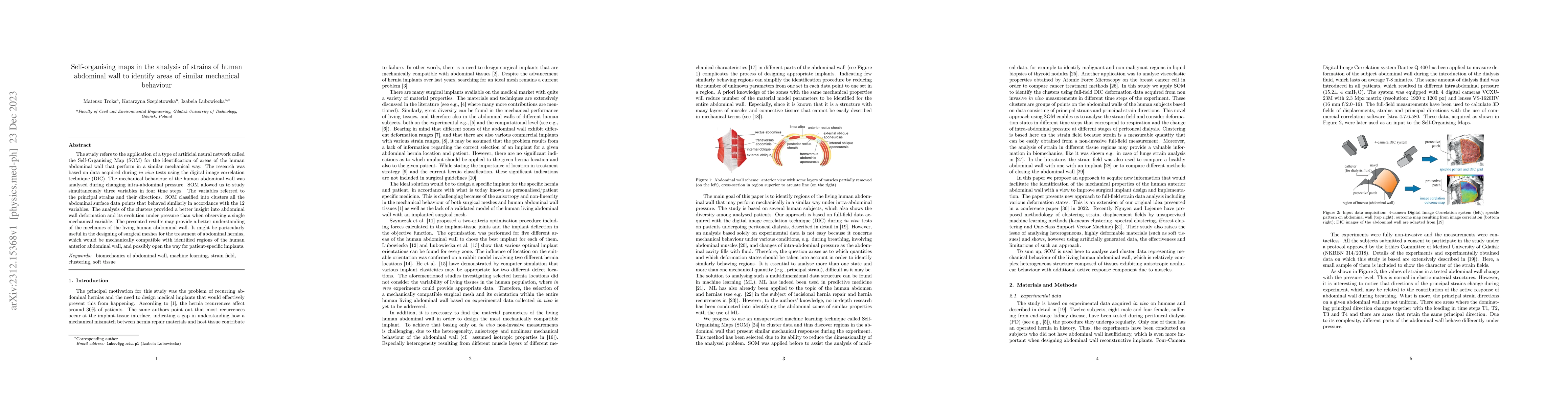 Thumbnail for Self-organising maps in the analysis of strains of human abdominal wall
  to identify areas of similar mechanical behaviour
