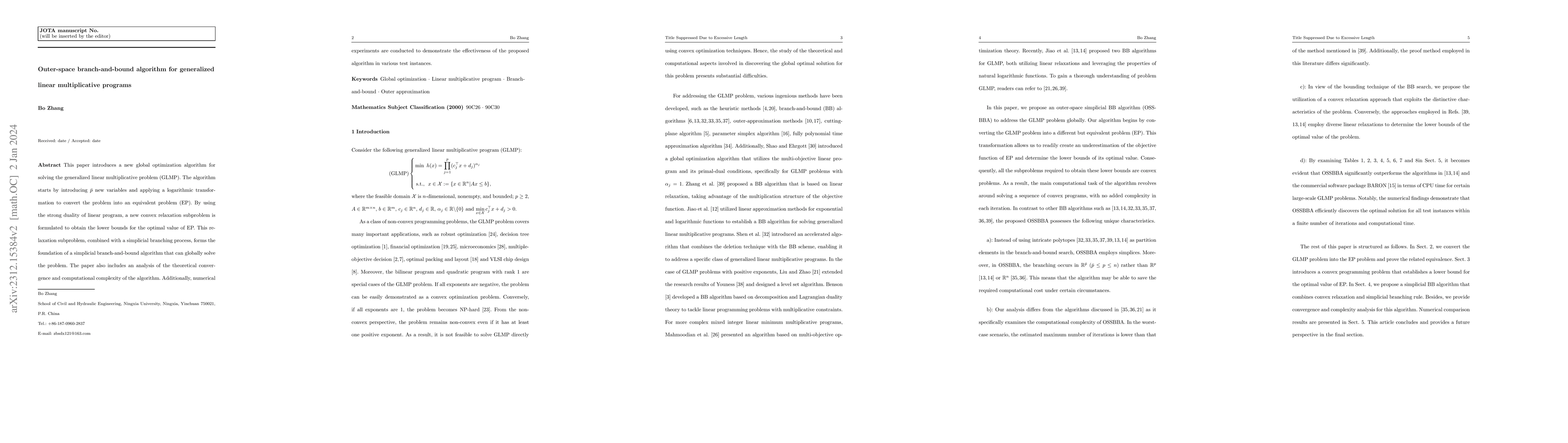 Thumbnail for Outer-space branch-and-bound algorithm for generalized linear
  multiplicative programs